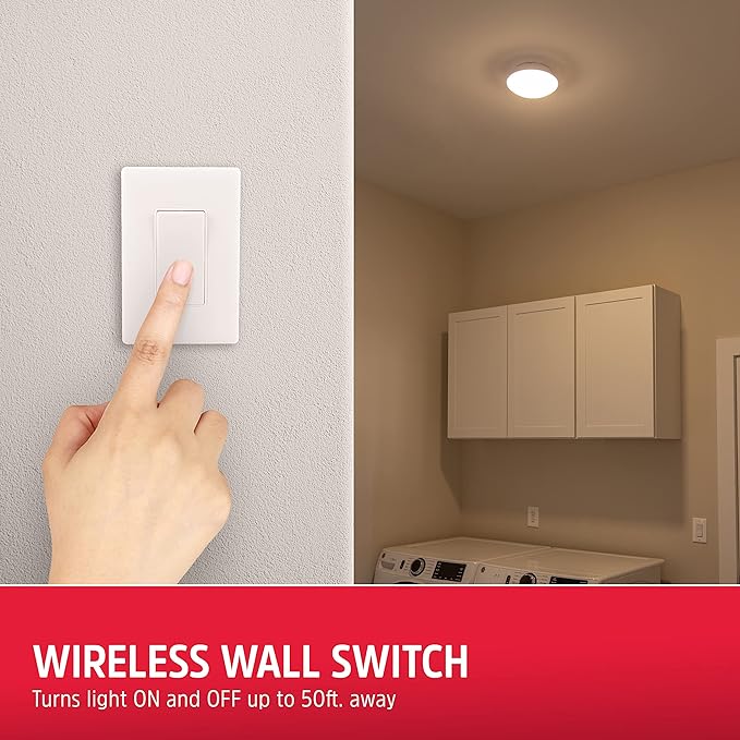 Energizer LED Ceiling Light Fixture, Battery Operated, Wireless Wall Switch Remote, 300 Lumens, Ceiling Light No Electricity, Perfect for Closets, Laundry Room, Garage, Shed and More, 58823-T1