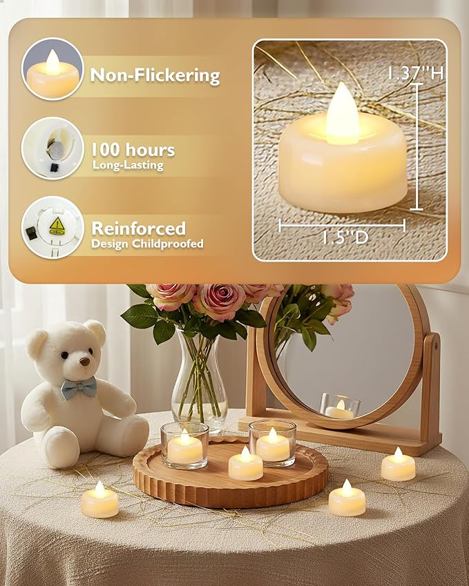Amagic 12/24/50/100/150Pack Flameless LED Tea Lights Candles Battery Operated, Electric Fake Tealight Candles for Votive, Halloween, Christmas, Home Decor, Wedding, Table Decor (12Pack)