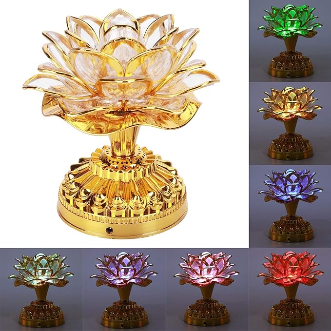 Lotus Flower Buddha Light LED Lamp, 7 Color Changing Meditation Night Light for Home Altar Decor - Energy Efficient Buddhist Prayer Lamp with Power Adapter for Yoga, Office, Meditation Room (5.1 Inch)