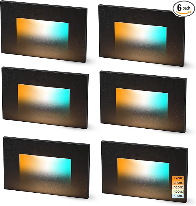 CLOUDY BAY 120V 5CCT Dimmable LED Indoor Outdoor Step Light,2700K/3000K/3500K/4000K/5000K,Stair Light,Oil Rubbed Bronze,Pack of 6