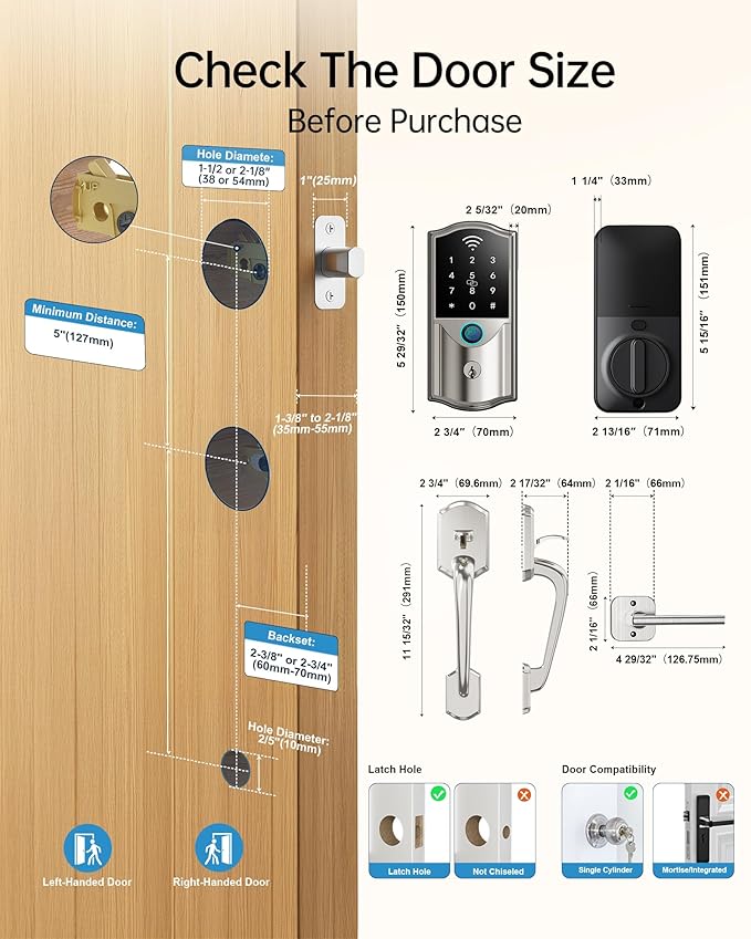 WiFi Smart Front Door Lock with Handle – Firstriver Fingerprint Keyless Entry Deadbolt Set with Digital Keypad, Built-in Wi-Fi App Remote Control & Auto Lock, Compatible with Alexa & Google Assistant