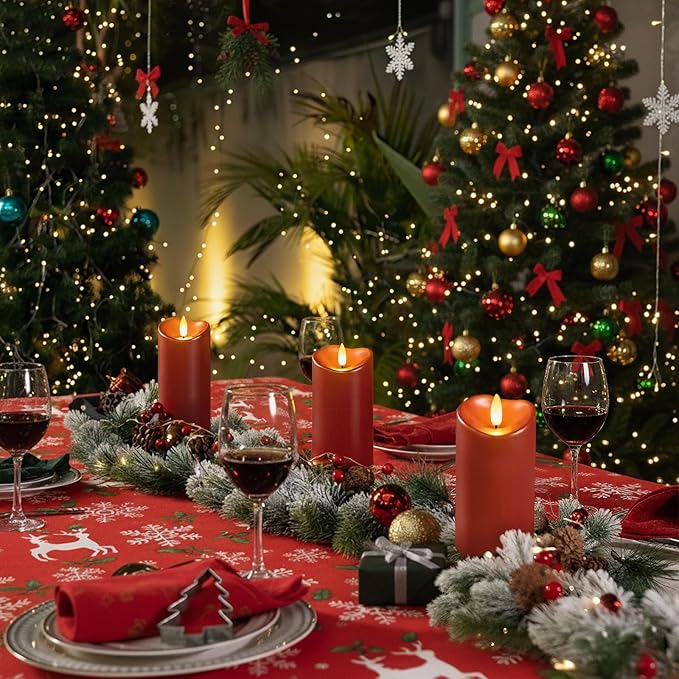 Raycare 6"x3" Outdoor Waterproof Flameless Candles with Remote and Timer, Battery Operated LED Electric Fake Pillar Candle for Valentine's Day, Home, Wedding Decor, Red, Set of 2