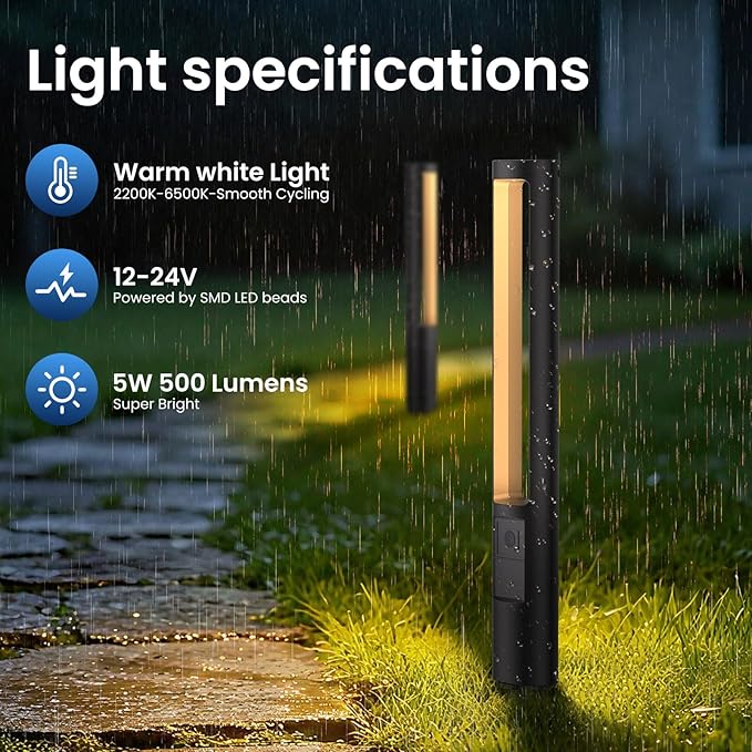 All-in-One Low Voltage Landscape Lighting Kit, 8-Pack Pathway Lights with Transformer Dusk to Dawn Outdoor Lighting 5CCT, IP66 Waterproof Landscape Lights with Connectors 100FT Wire for Patio