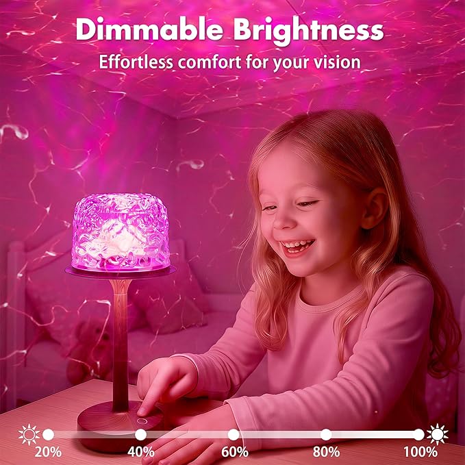 Waterproof Shower Lamp for Inside Shower, Rechargeable Bathroom Lamp with Remote & Touch Control, Cordless Shower Light with 16 Color Changeable, LED Ocean Wave Projector Light for Spa, Walnut Wood