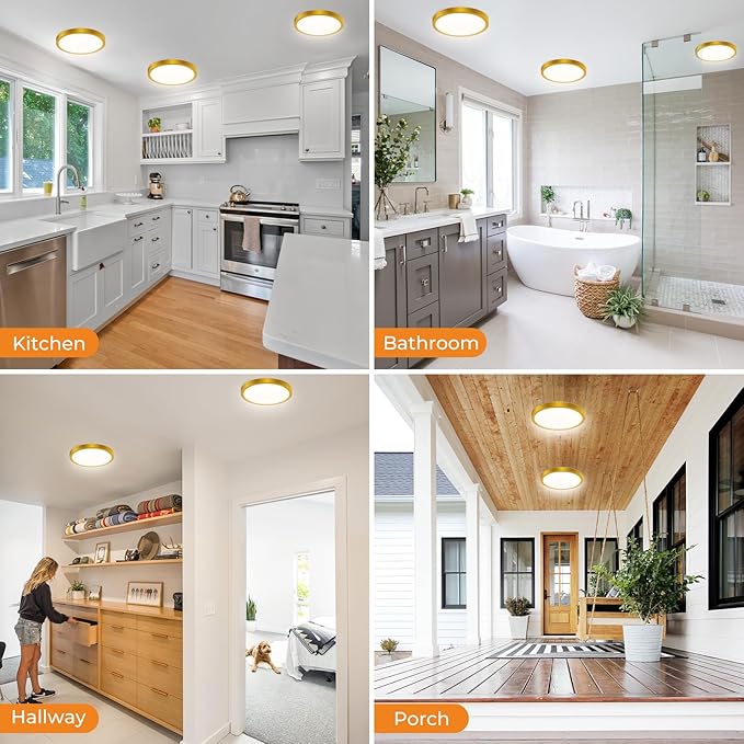 slochi 1Pack LED Flush Mount Ceiling Light Fixture, 9 Inch Light Fixture, 3000K-4000K-6500K Round Flat Bedroom Lights, Closet Round Surface for Bathroom Laundry Bedroom Hallway