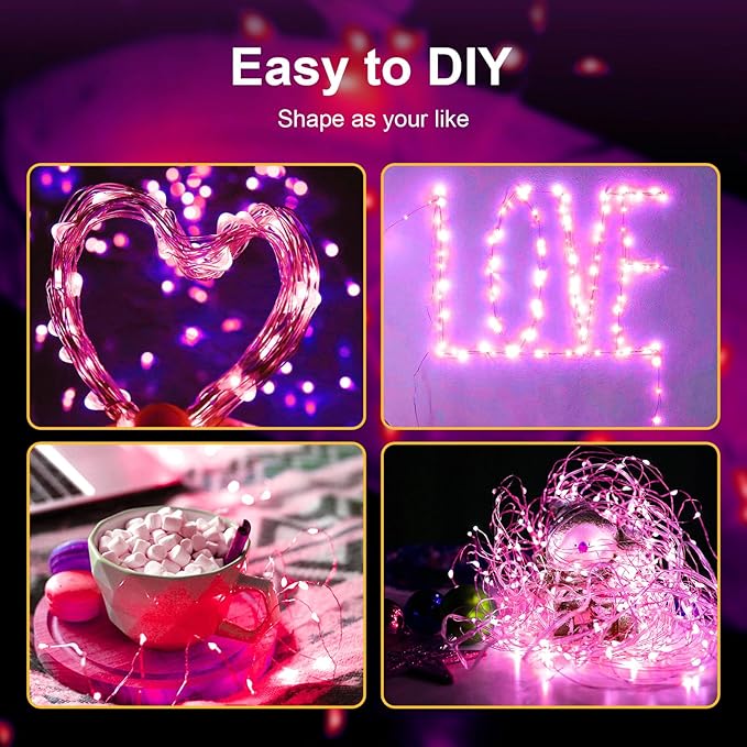 ZGWJ Fairy Lights Battery Operated, 24 Pack Pink Twinkle String Lights 20 LED 7FT Mason Jar Lights 3 Lighting Modes for Bedroom,Halloween, Christmas, Party Indoor and Outdoor Decoration