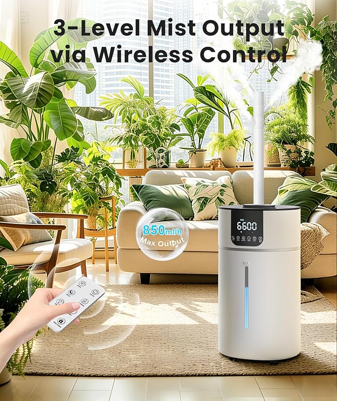 AreShark 4.2 Gal/16L Humidifier Large Room, Cool Warm Mist 2000ft² Whole House Air Humidifiers for Bedroom, Plants, Adults, 60H Runtime, Humidity Setting, Easy to Clean, Top Fill, Extension Tube