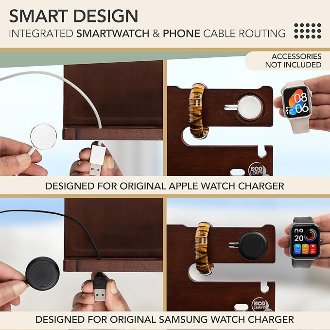 Nightstand Organizer- Bedside Docking Station for Men- Unique Gifts for Husband, Father or Dad from Wife, Son or Daughter- Desk Organizer for Phone, Watches, Wallet & Accessories (Brown)