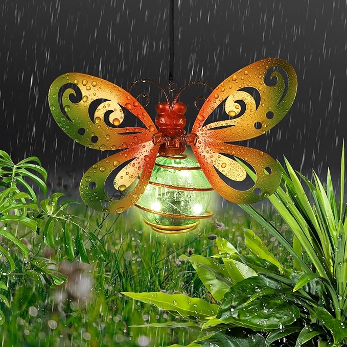 2 Pack Butterfly Garden Decor with Bouncy Springs Fairy Lights Birthday Gifts for Women Mom,Hanging Solar Lights Outdoor Waterproof Metal Solar Decoration Outside for Yard, Patio, Backyard, Porch