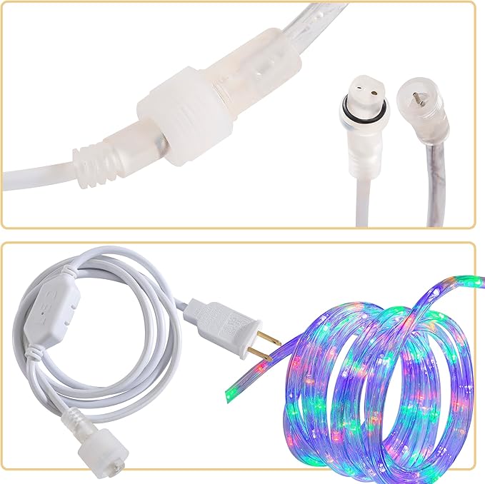 50ft Multicolor Rope Lights,Connectable for Indoor & Outdoor,110V Transparent Flexible Tube Lights,Waterproof LED Rope Lighting For Outside,Deck,Patio,Pool,Camping,Bedroom Decor,Landscape Lighting