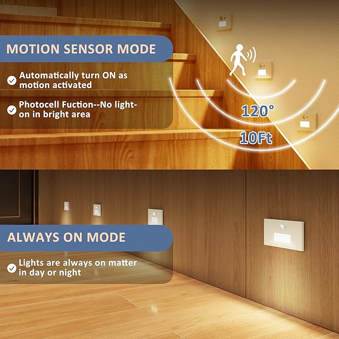 12 Pack Motion Sensor LED Step Lights, 3CCT Adjustable 3000K/4000K/6000K Stair Lights, 4W 300LM Dimmable Staircase Lighting, IP65 Waterproof for Indoor Outdoor, 120V Hardwired, ETL, White