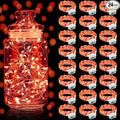 Aogist 24 Pack Fairy Lights 3 Modes 7ft 20 LED Waterproof,Battery Operated Silver Wire Firefly Starry Moon Mini String Lights for Mason Jars Christmas DIY Crafts Wedding Party Bedroom,Red