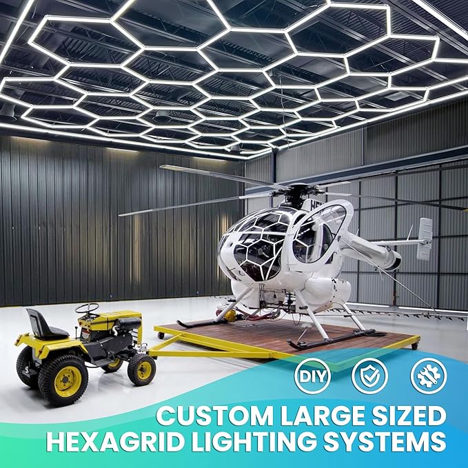 Car Detailing Led Garage Light,15 Hexagonal Grid Systems Led Shop Lights for Garage/ Workshop with White Border, IP54 2 Year Warranty AC 100-240V(15.88 fts x 7.98 fts )