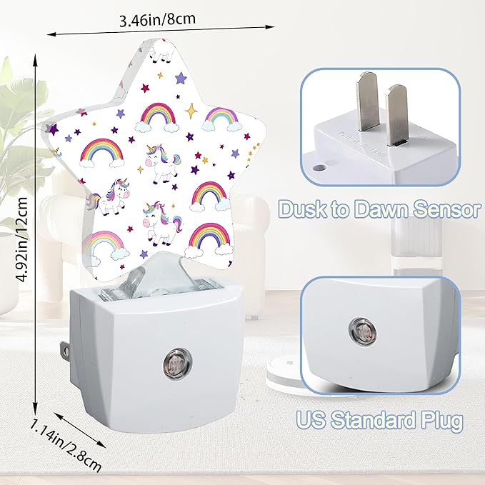 Unicorn Rainbow Nightlight,Colorful Stars Star Night Lights Plug into Wall Decorations for Bedroom Bathroom,Dusk to Dawn Sensor Kitchen Hallway Stairs Energy Efficient Desk Lamp