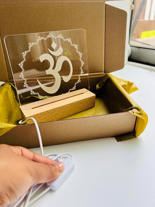 Decorative Om Lamp - LED Hindu Spiritual Table Lamp with 3D Effect, Ambient Light for Meditation, Yoga, and Home Decor