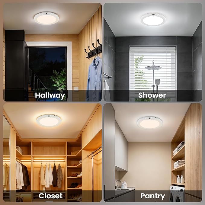 KINDEEP Rechargeable Motion Sensor Ceiling Light with Remote: Battery Operated Ceiling Light Wireless Indoor for Closets Shower, Closet, Stairs, Hallway, Pantry, 3 Color Temperatures Dimmable, 1Pack