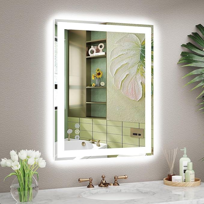24x30 LED Bathroom Mirror with Lights, Super Bright Front & Backlit Vanity Mirror for Wall, Anti-Fog & Memory Smart Mirror, 5mm Shatter-Proof Tempered Glass, ETL Listed, Vertical/Horizontal