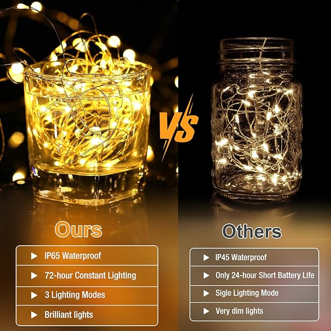 10 Pack Fairy Lights Battery Operated - 7ft 20 Led Twinkle Lights 3 Modes, Bulk Mini String Lights Waterproof for Mason Jars Vases Crafts Party Wedding Decoration Christmas -Warm White