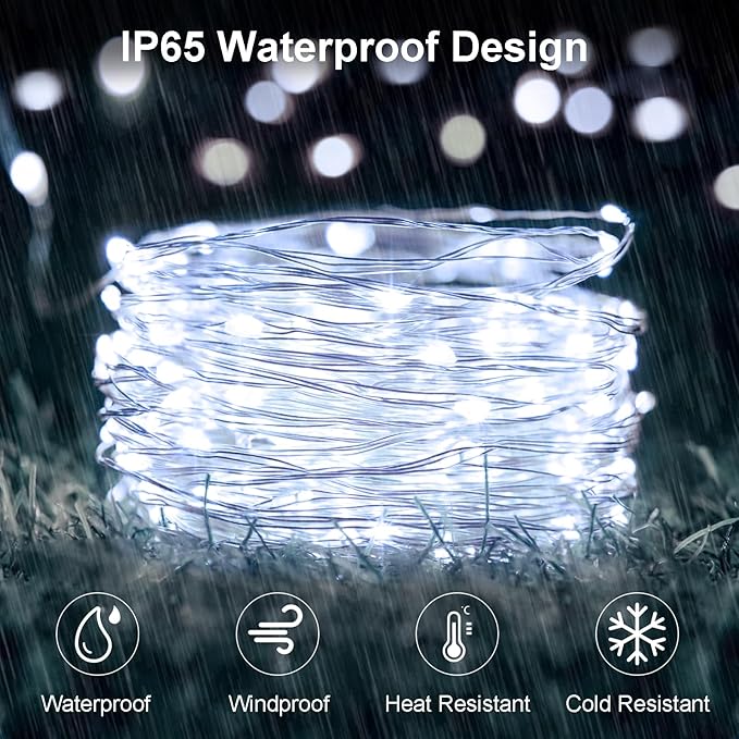 4 Pack Solar Fairy Lights 131.2Ft 400 LED, Twinkle Lights with 8 Modes, Waterproof Silver Wire String Lights for Garden Patio Party Weding Decorations (Cool White)