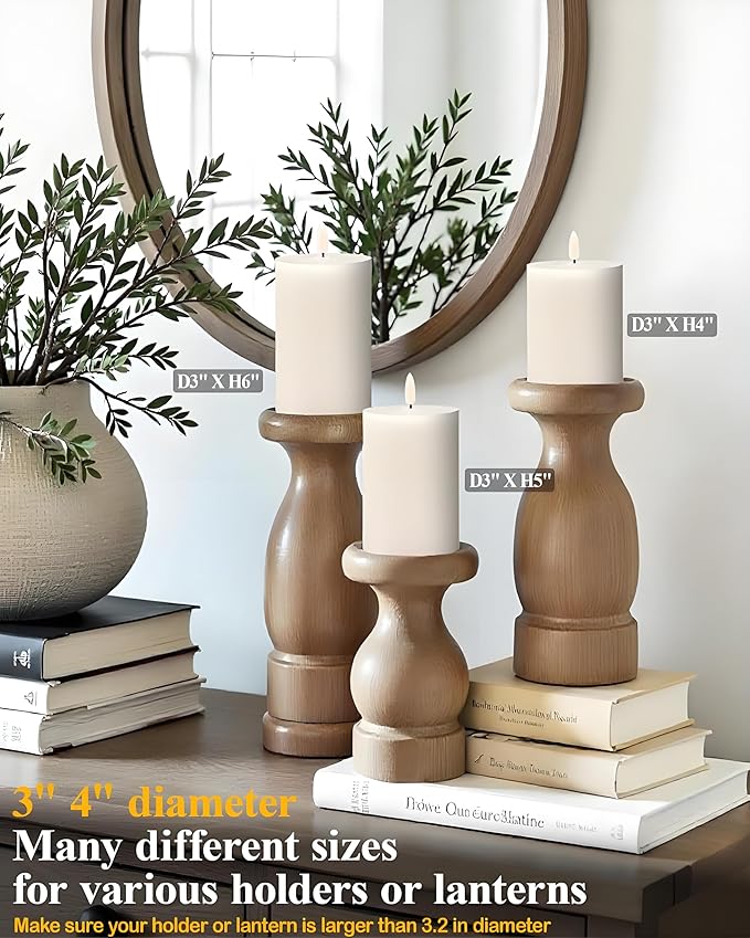 3"x4" Flickering Flameless Candles with Remote Timer, 3" Diameter White Pillar, Real Wax, Set of 2 Large Battery Operated LED Candles for Table and Fireplace Decor (H 4")
