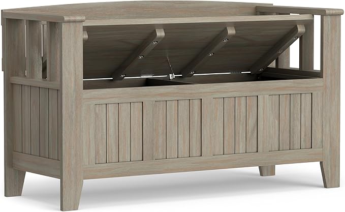 SIMPLIHOME Acadian Solid Wood 48 inch Wide Storage Bench that Seats 2 and 36 inch Wide Storage Cabinet in Distressed Grey for the Living Room, Entryway, and Family Room, Transitional Style