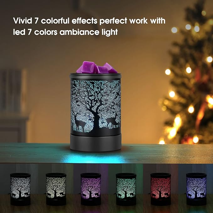Fragrance Wax Melts Warmer with 7 Colors LED Changing Light Scent Oil Candle Warmer for Home Office-Deer Timer