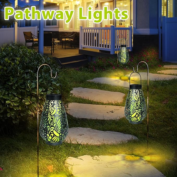 Afirst Solar Lanterns Outdoor, Hanging Solar Lights Waterproof Decorative Lanterns for Yard, Patio, Lawn, Tabletop, Pathway, Landscape, Garden Decor Gifts