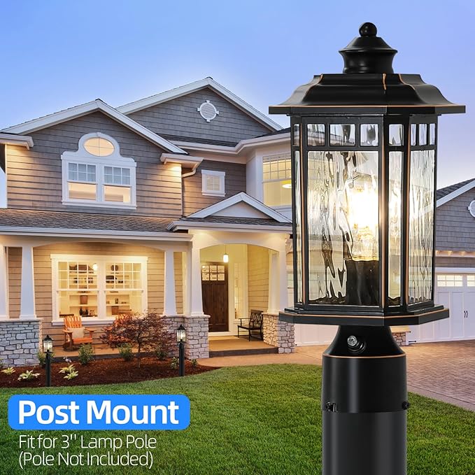 DASTOR 2 Pack Dusk to Dawn Outdoor Post Lights, Outdoor Lamp Post Light with Pier Mount Base, Waterproof Aluminum Post Outdoor Lighting for Garden Patio Pathway