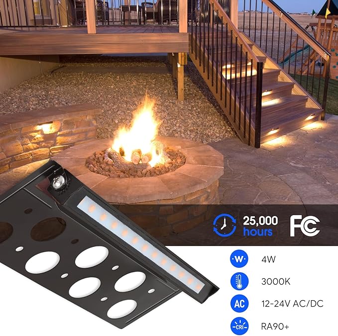 Energetic 7 Inch Retaining Wall Lights, Outdoor LED Step Lights, 4W Low Voltage Landscape Lighting, Waterproof Hardscape Lighting, 12V-24V AC/DC, 3000K Warm White, with Wire Breakers, FCC, 12 Pack