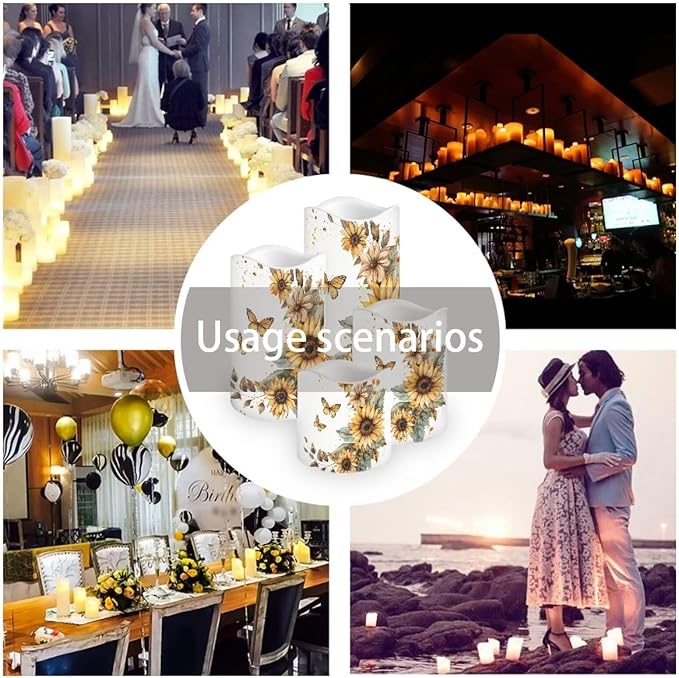 Sunflower Moon Flameless Candles Bulk Timer Battery Operated Candles with Remote Color Changing Electric Pillar Led Candles Room Home Dining Table Decorations Tea Light