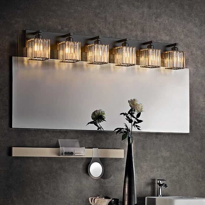 19.5" KnurledBrassWallSconcesSetof2,BronzeBathroomVanityLightFixtureswithWaterRipplesGlassTube,ModernLampforBedroom,LivingRoom,Hallway,Staise,Mirror,Kitchen