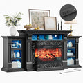 LGHM LED Electric Fireplace TV Stand with Outlet, 72'' Fireplace Mantel for TVs up to 80'', Modern Entertainment Center with 3-Sided Glass Fireplace Heater Insert for Living Room, Black