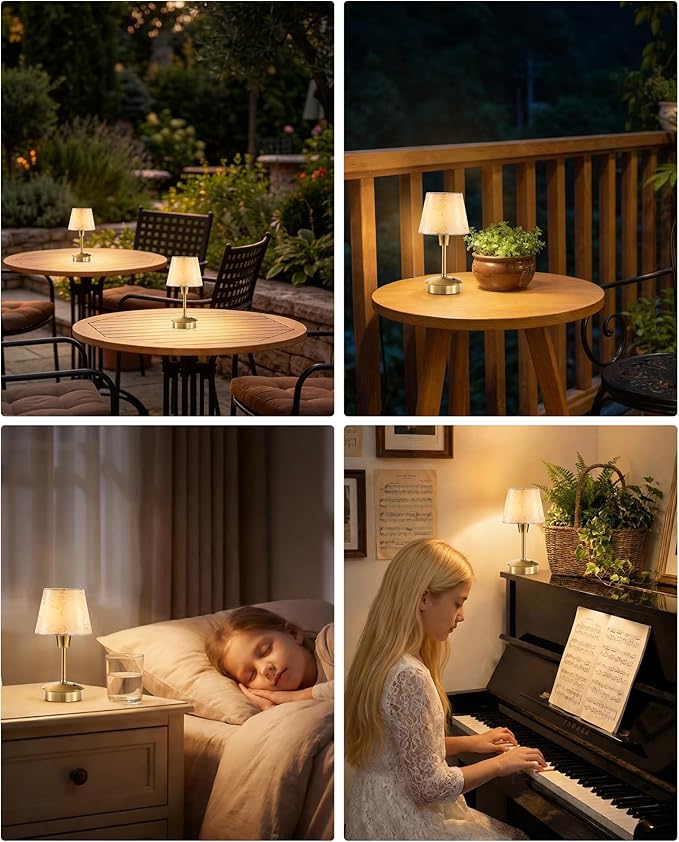 UMEXUS 2 Pack Small Cordless Table Lamp for Restaurant Dinner Table, 5200mAh Battery Operated Touch Lamps, Rechargeable Dimmable Portable Night Light for Bedside Dining Room Patio Kitchen Outdoor