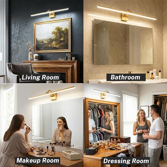 OSYNNIQ Bathroom Vanity Light, 34″ Modern Lighting Fixture Over Mirror Dimmable 16W 6000K LED Light Bar Rotatable Brass Gold Waterproof IP44 Wall Sconce for Makeup Shaving