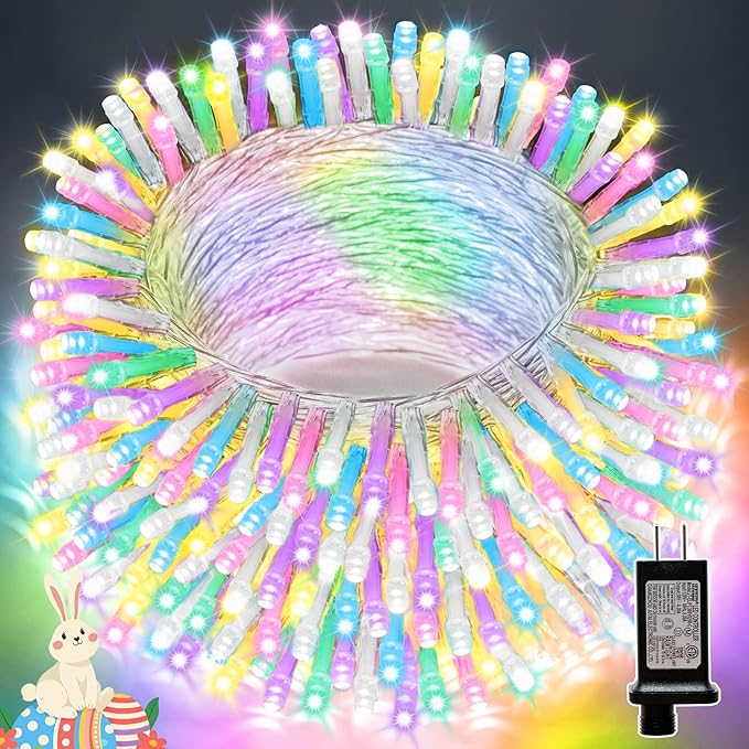LAMPHOME 33ft 100 LED Easter String Lights Plug in, Multicolor Pastel 16 Modes Twinkle Fairy Lights,Waterproof Outdoor String Lights for Easter Tree Indoor Outdoor Spring Decorations