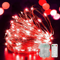 LAMPHOME 100 LED 33FT Red Valentine Lights, Valentine's Day Fairy Lights Battery Operated, Twinkle String Light Multi Functions & Timer with Remote for Christmas Bedroom Wedding DIY Centerpiece Decor