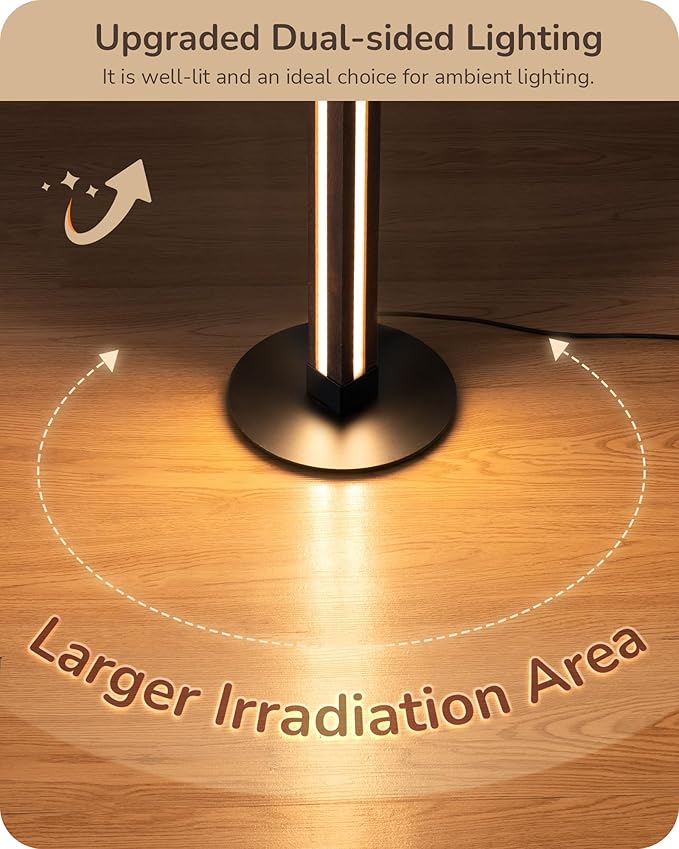 EDISHINE Floor Lamps for Living Room, Upgraded Dual-Sided Lighting, Wooden Corner Floor Lamp, LED Corner Lamp with Remote/Foot Control, 7CCT & Dimmable Standing Lamp for Bedroom, Office, Dark Walnut