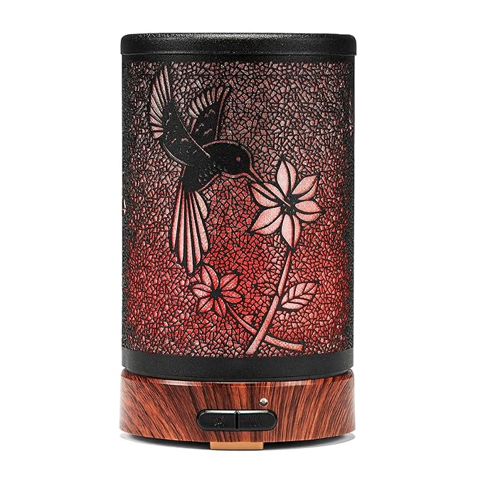 Diffusers for Essential Oils,ASAWASA Essential Oil Diffuser with Waterless Auto Shut-Off, Metal Art Aromatherapy Humidifier with Multi Color Changed Night Light,Ideal for Home Spa Yoga(Bird)