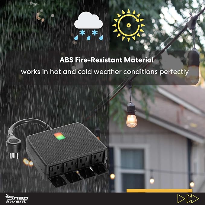 Smart Heavy Duty Outdoor Power Strip WiFi Plug Water-Resistant Socket, Electrical Power Extension Cord, Outlet Switch and Timer Works Remotely with Alexa, G Assistant (4 Sockets) Black
