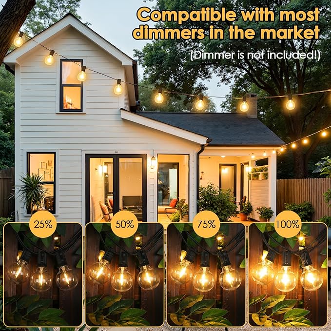 Mlambert 25FT G40 LED Outdoor String Lights, Plug-in Waterproof Patio Lights with 10 LED Bulbs (1 Spare), Porch Lights for Backyard Party Decor, Black