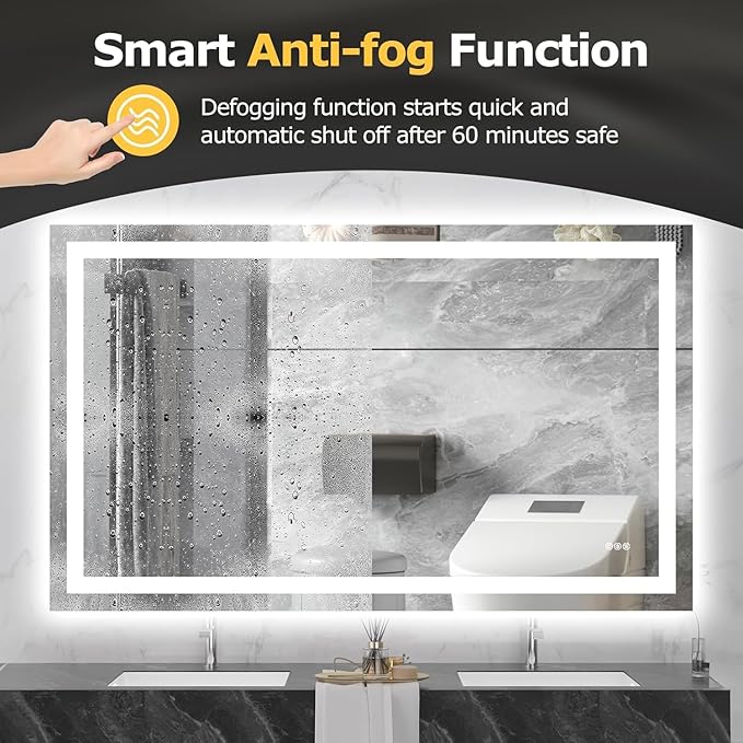 55X30 LED Bathroom Mirror with Lights, Anti-Fog, Dimmable, Backlit + Front Lit, Smart Bathroom Vanity Mirror, Memory Function, Shatterproof, Tempered Glass (Horizontal/Vertical)
