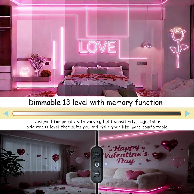 Pink 10 Foot Led Lights Strip Valentines Day Decor Rope Lights Easy DIY Princess Bedroom Cuttable Strip Lights for Baby Room Bathroom Living Room Kitchen Ceiling Wall Vanity Mirror Decoration