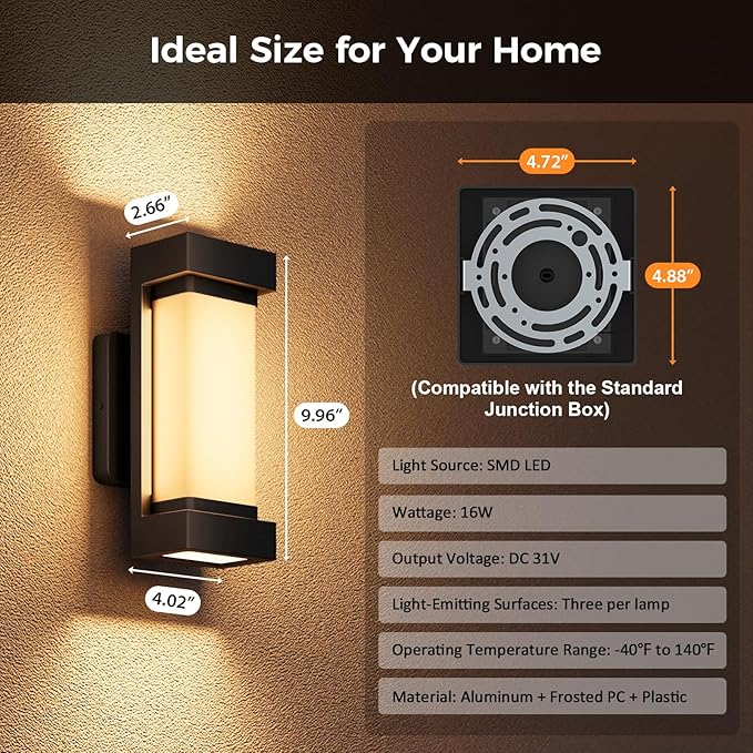 XMCOSY+ Outdoor Wall Lights, 2100LM Smart LED Porch Lights Outdoor, RGBCW Exterior Lighting Sconce, Wi-Fi Control, Compatible with Alexa, IP65 Waterproof, 1 Pack