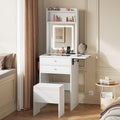 WLIVE Small White Vanity Desk with Mirror and Adjustable Lights, Makeup Vanity Set with Fold-up Panel and Chair, Vanity Table with Charging Station for Small Space, Bedroom