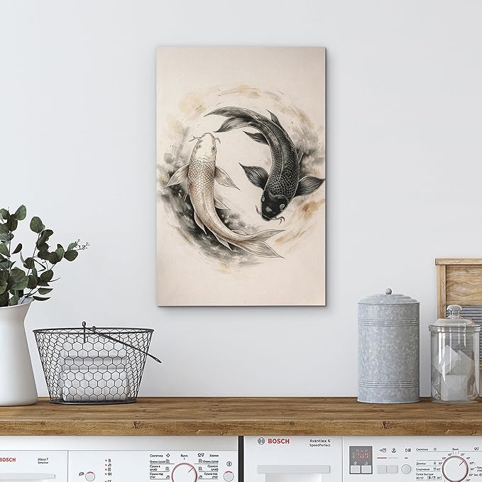 wall26 Canvas Print Wall Art Yin Yang Koi Fish Circle Minimal Asian Inspired Photography Realism Rustic Colorful Multicolor for Living Room, Bedroom, Bathroom - 24"x36"