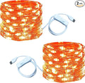 RUICHEN 20 Ft 120 LED USB Fairy String Lights with On/Off Switch, Waterproof Copper Wire Lights for Bedroom Wall Ceiling Wreath Crafts Christmas Halloween Party, Orange, 2 Pack