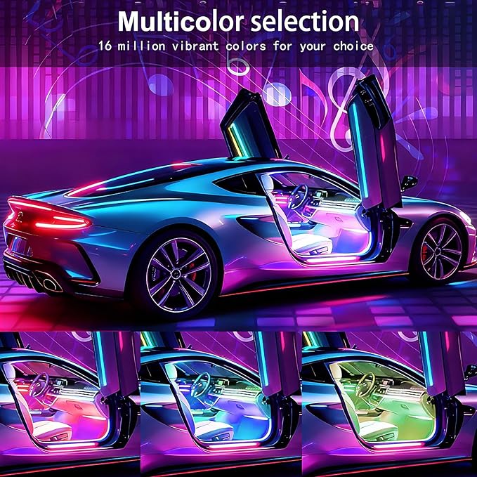 Car LED USB Interior Strip Lights with RF Remote Control, Dream RGB Color Car Ambient Lighting APP Control, Multicolor Footwell Under Dash Chasing Inside Light Kits for Cars ATV Truck, DC12V
