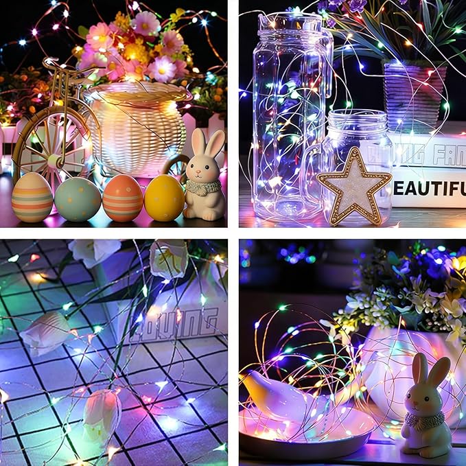 LAMPHOME Easter Fairy Lights Plug in, 33Ft 100 LEDs Waterproof Twinkle Firefly Lights, Adaptor Included, Starry Multicolor String Lights for Wedding Indoor Outdoor Christmas Patio Garden Decoration