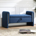 Modern 52" Storage Ottoman Bench, Upholstered End of Bed Storage Bench with Armrests, Entryway Bench, Teddy Foot Rest Stool for Living Room Hallway Bedroom (Navy Blue)