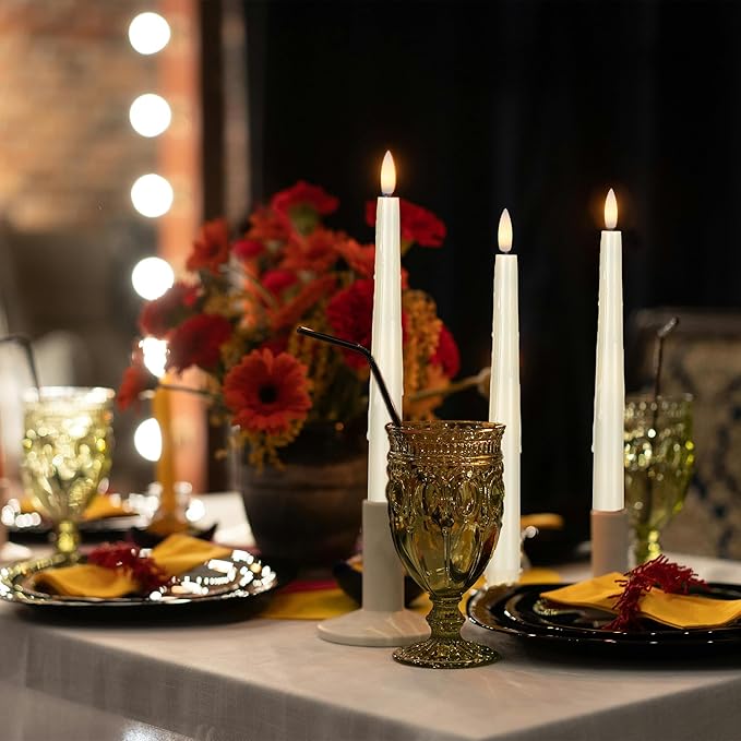 Ivory Flameless Taper Candles with Remote and Timer, 9.68" Battery Operated Candle with Flickering Flame, Led Flameless Candlesticks for Christmas Tables, Weddings & Dining Table Centerpieces, 2 Pack